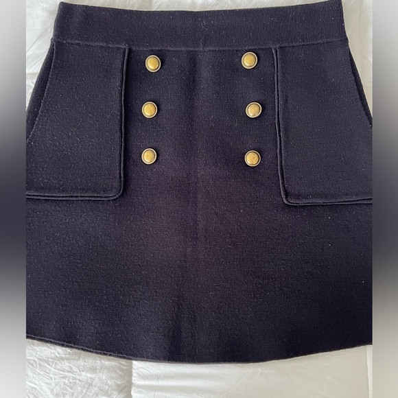 Zara Merino Wool Navy Skirt with Gold Buttons - Picture 3 of 8